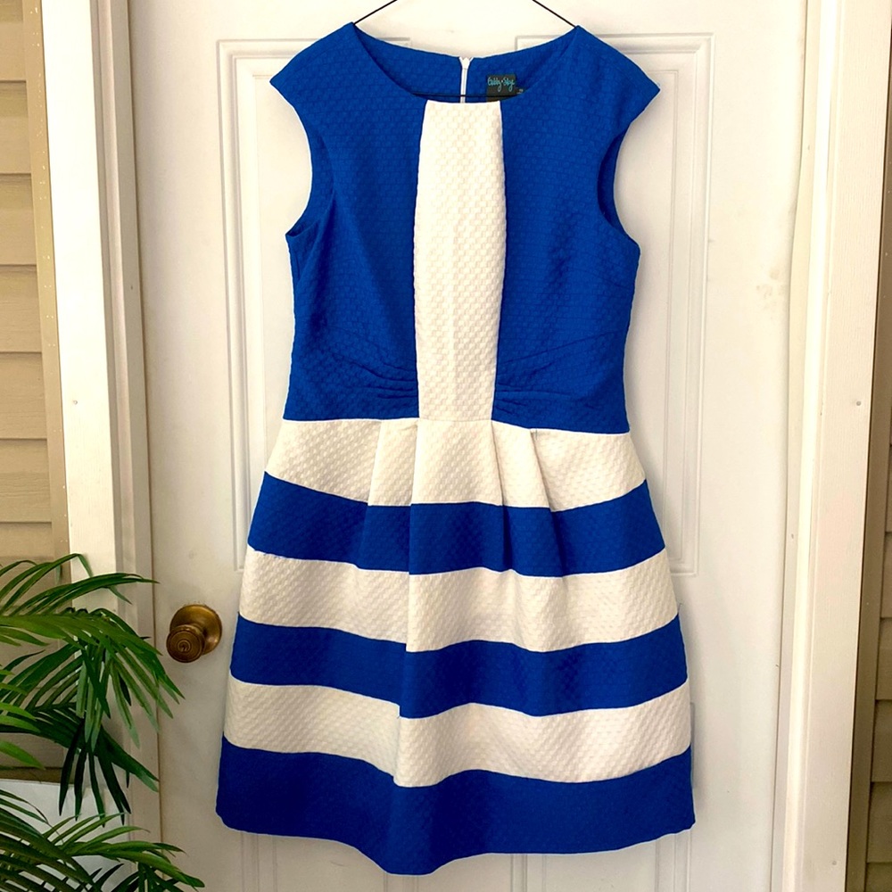 Gabby Skye Blue/White Striped Dress: Size 10